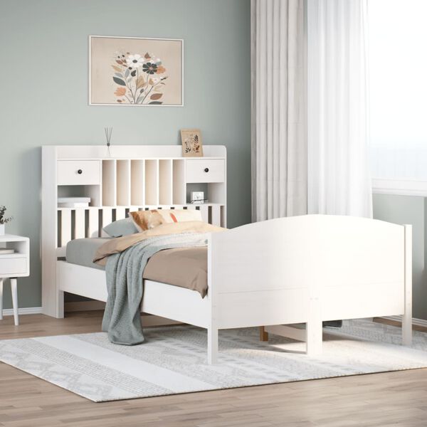 vidaXL Letto Libreria senza Materasso Bianco 135x190 cm Legno di Pino
