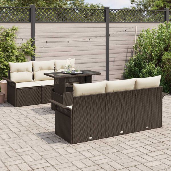vidaXL Set Divano da Giardino con cuscino 7 pcs Marrone Poly Rattan