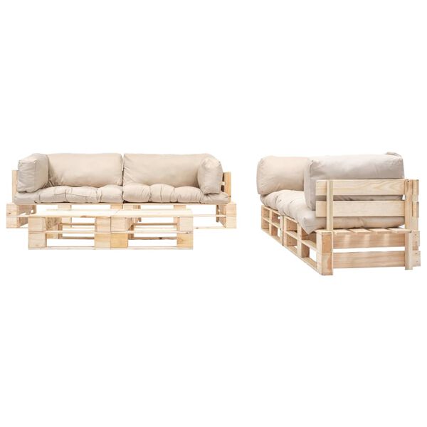 vidaXL Set Divani da Giardino Pallet 6 pz con Cuscini Sabbia in Legno