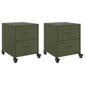 vidaXL Comodini 2 pz Verde Oliva 36x39x43,5 cm in Acciaio