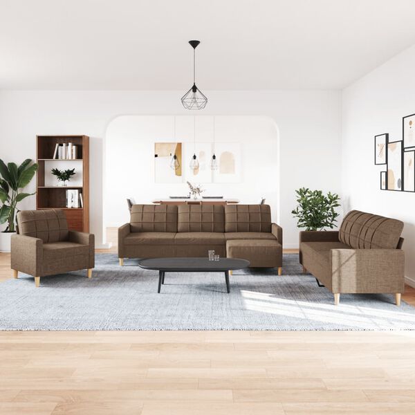 vidaXL Set di Divani 4 pz con Poggiapiedi Marrone in Tessuto