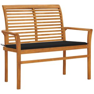 vidaXL Panca da Giardino con Cuscino Nero 112 cm in Legno di Teak