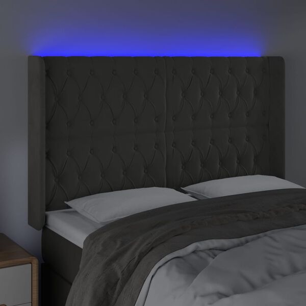 vidaXL Testiera a LED Grigio Scuro 147x16x118/128cm in Velluto