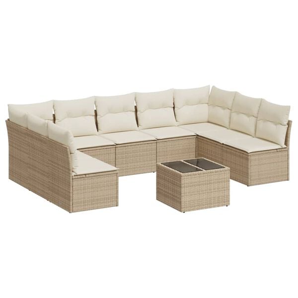 vidaXL Set Divano da Giardino 10 pz con Cuscini Beige in Polyrattan
