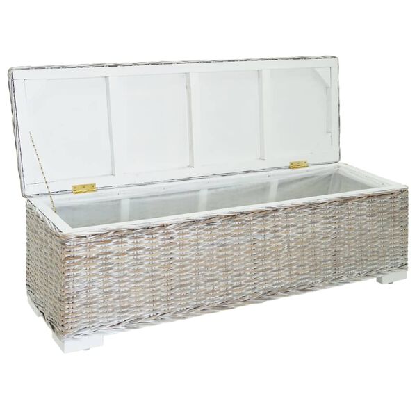 vidaXL Portaoggetti Bianco 110cm Rattan Kubu Naturale e Massello Mogano