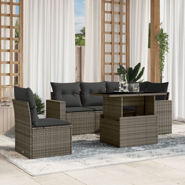 vidaXL Set Divano da Giardino 6 pz con Cuscini Grigio in Polyrattan