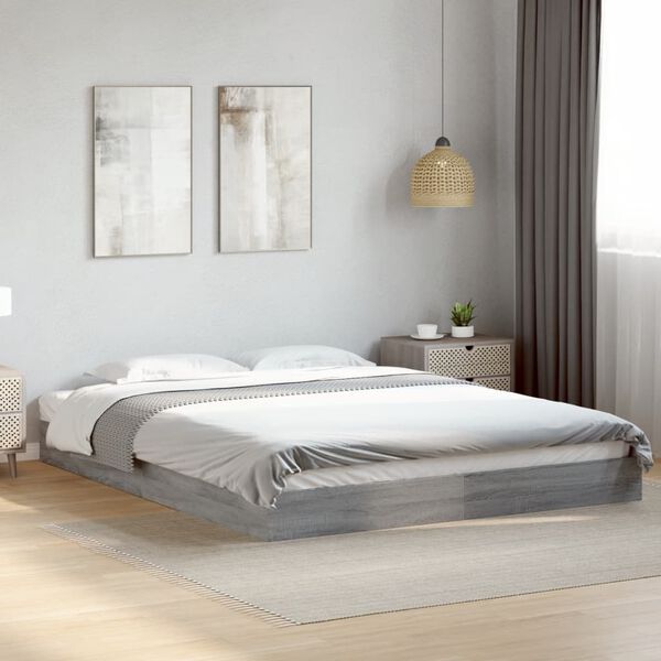 vidaXL Giroletto senza Materasso Grigio Sonoma 160x200 cm Truciolato