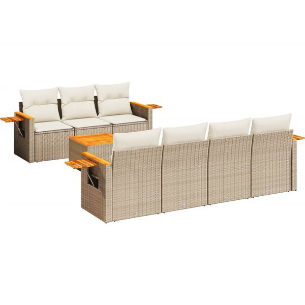 vidaXL Set Divano da Giardino 8 pz con Cuscini Beige in Polyrattan