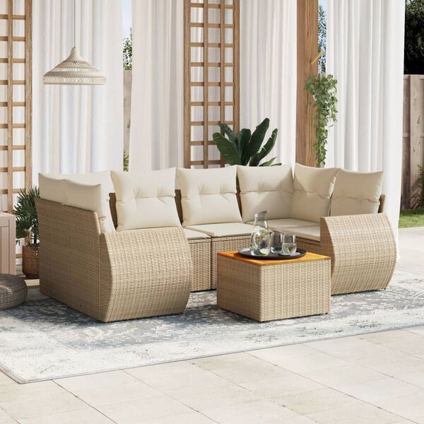 vidaXL Set Divani da Giardino 7 pz con Cuscini Beige in Polyrattan