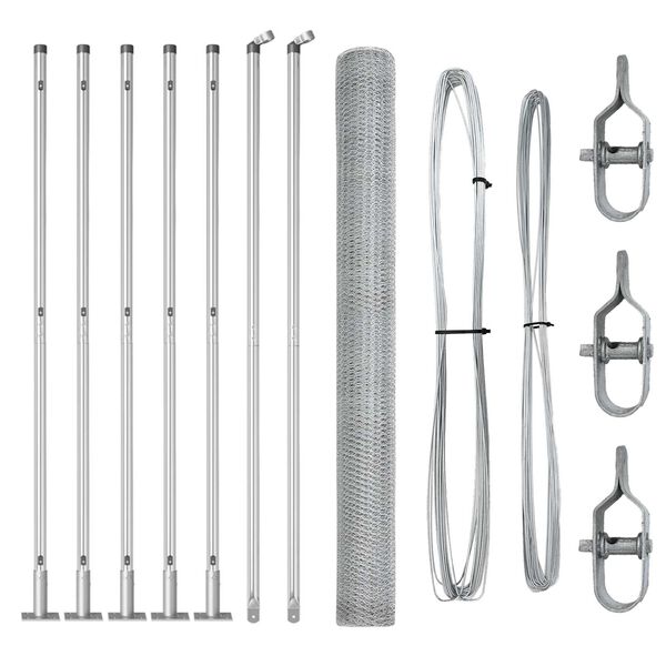 vidaXL Recinzione con pali. Argento 1.4 x 10 m
