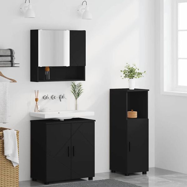vidaXL Set di mobili per il bagno Montaggio a parete 3 pcs Nero