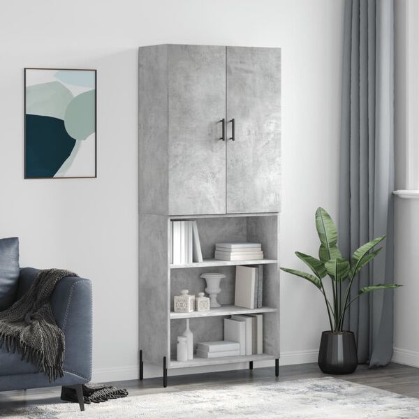 vidaXL Credenza Grigio Cemento 69,5x34x180 cm in Legno Multistrato