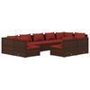 vidaXL Set Divani da Giardino 9 pz con Cuscini in Polyrattan Marrone