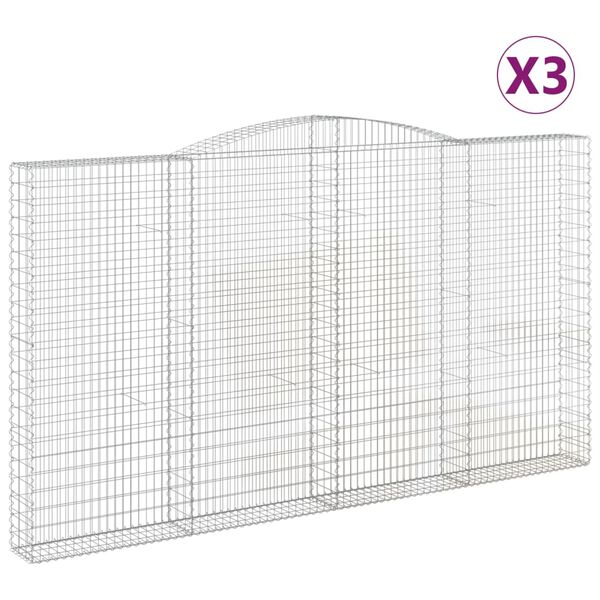vidaXL Cesti Gabbioni ad Arco 3 pz 400x30x220/240 cm Ferro Zincato