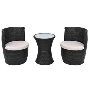 vidaXL Set da Bistrot 3 pz con Cuscini in Polyrattan Nero