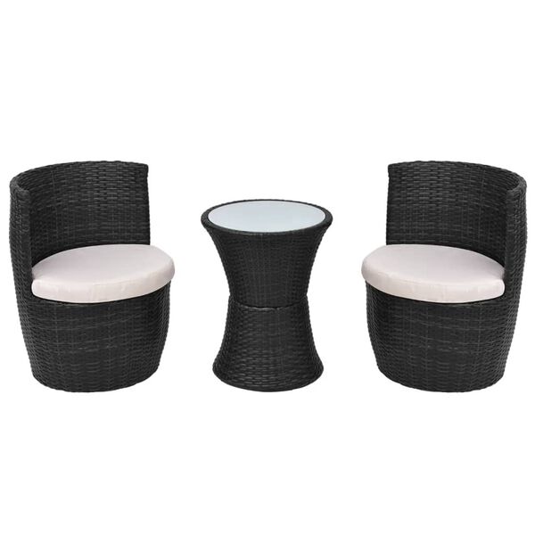vidaXL Set da Bistrot 3 pz con Cuscini in Polyrattan Nero