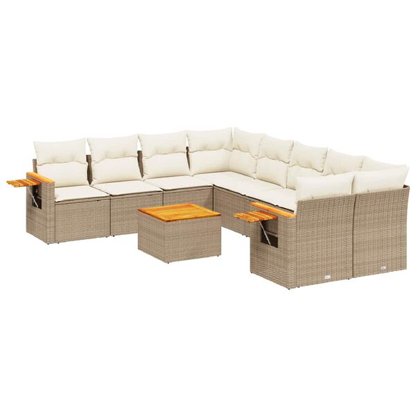 vidaXL Set Divano da Giardino 9 pz con Cuscini Beige in Polyrattan