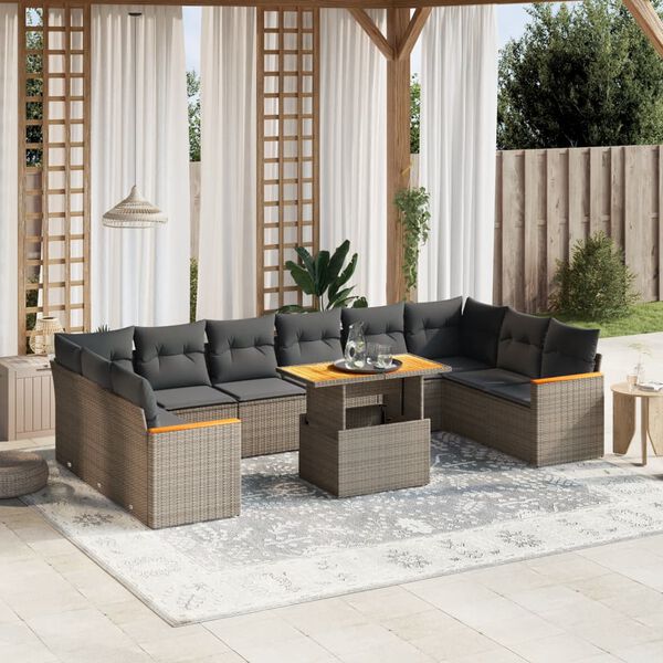 vidaXL Set Divani da Giardino 11 pz con Cuscini in Polyrattan Grigio