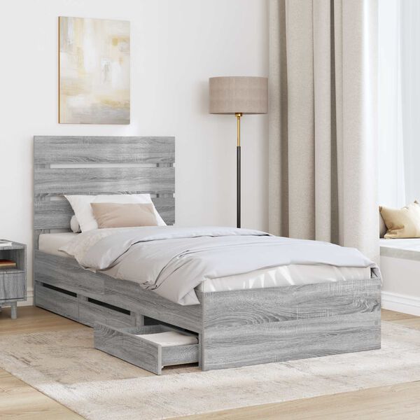 vidaXL Struttura del letto con cassetto Grigio Sonoma 90 x 190 cm