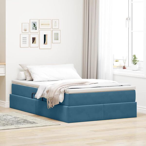 vidaXL Letto con contenitore e materasso Blu Scuro 120 x 200 cm