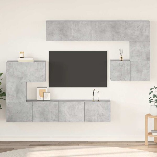 vidaXL Set di Mobili Porta TV 8 pz Grigio Cemento in Legno Multistrato