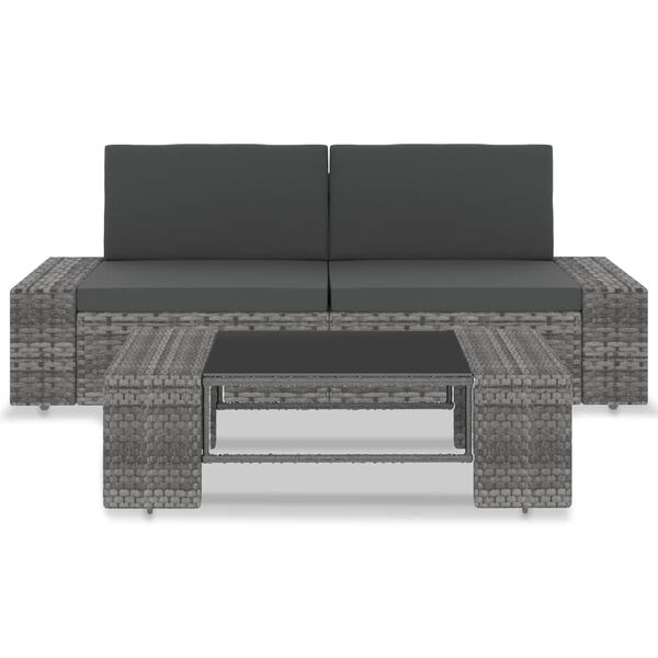 vidaXL Set Divani da Giardino 3 pz in Polyrattan Grigio