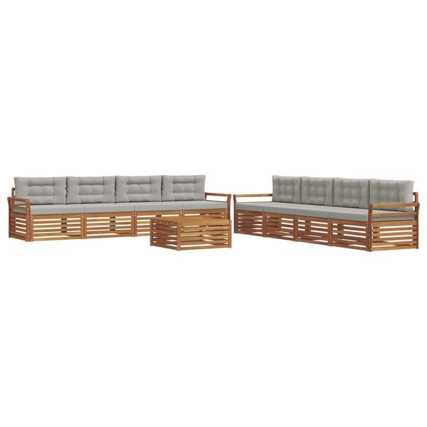 vidaXL Set di divani da esterno 9 pcs Grigio Naturale e Chiaro