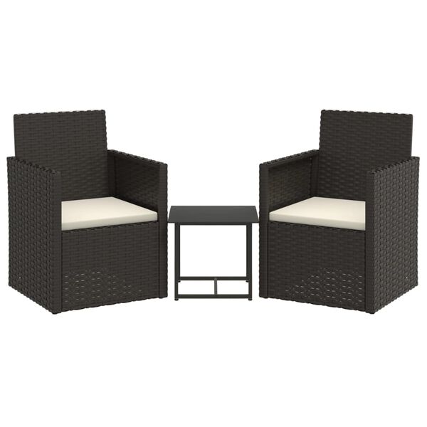 vidaXL Set Divani da Esterno 3 pz con Cuscini Nero in Polyrattan