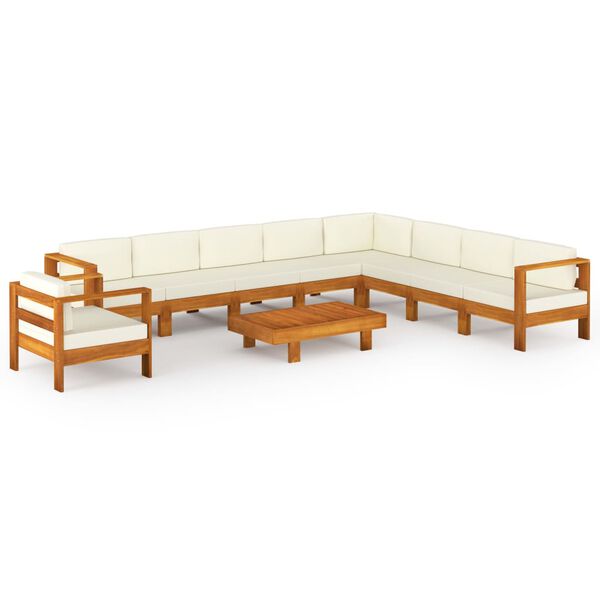 vidaXL Set da Giardino 10 pz con Cuscini 100x60 cm Legno di Acacia