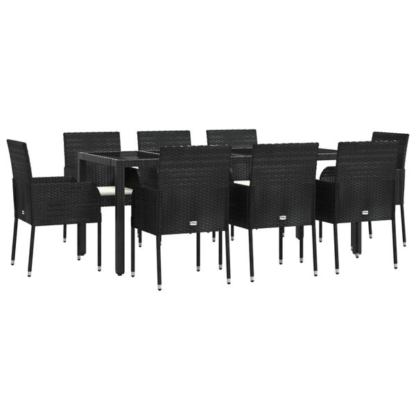 vidaXL Set da Pranzo da Giardino 9 pz con Cuscini Nero in Polyrattan