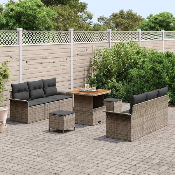 vidaXL Set Divano da Giardino con cuscino con cuscino 9 pcs Grigio