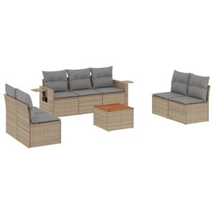 vidaXL Set Divano da Giardino 8 pz con Cuscini Beige in Polyrattan