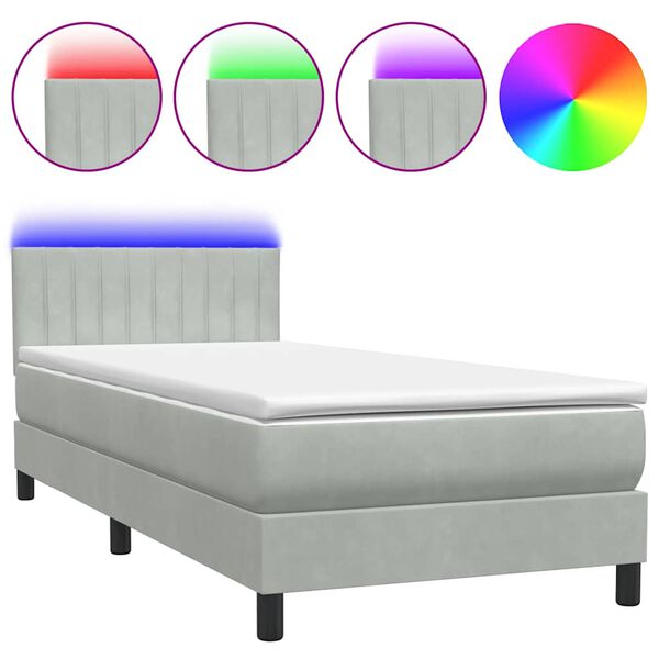 vidaXL Letto a Molle con Materasso e LED Grigio Chiaro 100x220cm Velluto