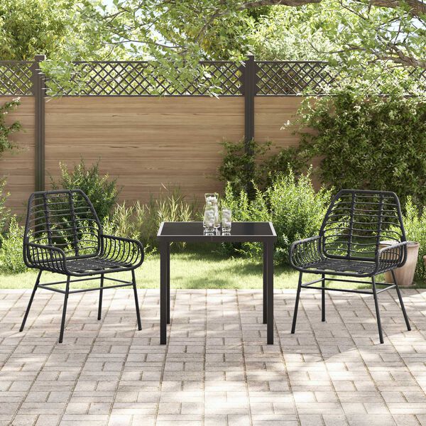 vidaXL Set da Pranzo per Giardino 3 pcs Nero polyrattan