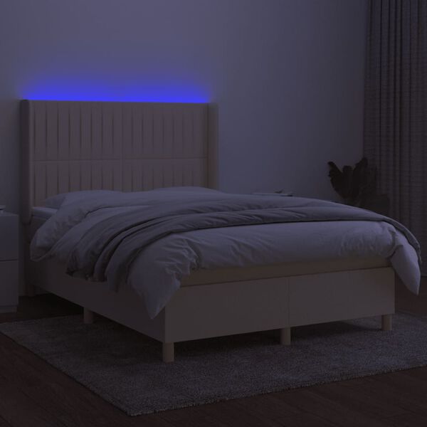 vidaXL Letto a Molle con Materasso e LED Crema 140x200 cm in Tessuto