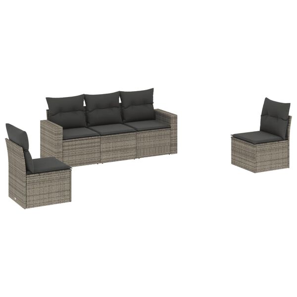 vidaXL Set Divano da Giardino 5 pz con Cuscini Grigio in Polyrattan