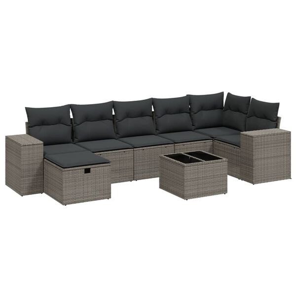 vidaXL Set Divani da Giardino 7pz con Cuscini Grigio Chiaro Polyrattan