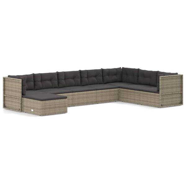 vidaXL Set Divani da Giardino 8 pz con Cuscini in Polyrattan Grigio