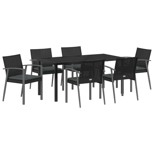 vidaXL Set da Pranzo per Giardino 7 pcs Nero e Grigio Rattan in PE