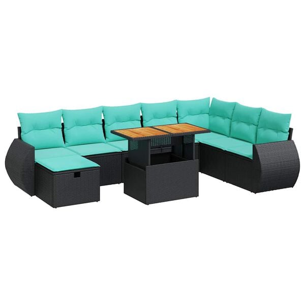 vidaXL Set Divani Giardino 9 pz con Cuscini Marrone Polyrattan Acacia