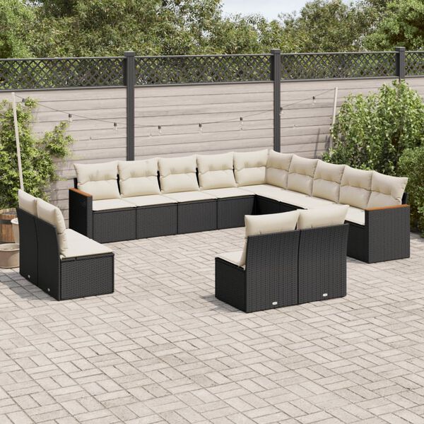 vidaXL Set Divani da Giardino 13pz con Cuscini Nero in Polyrattan