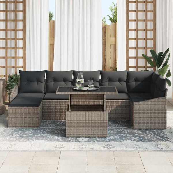vidaXL Set Divano da Giardino con cuscino 8 pcs Grigio polyrattan