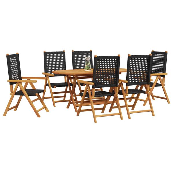 vidaXL Set da Pranzo per Giardino 7 pcs Nero Legno di Acacia Massello