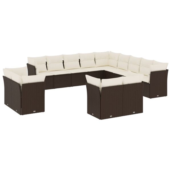 vidaXL Set Divani da Giardino 13 pz con Cuscini Marrone in Polyrattan