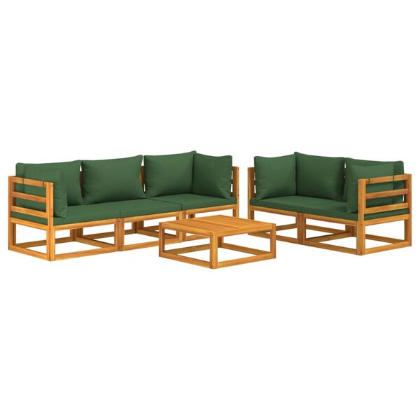 vidaXL Set Salotto da Giardino 6pz con Cuscini Verdi in Legno Massello
