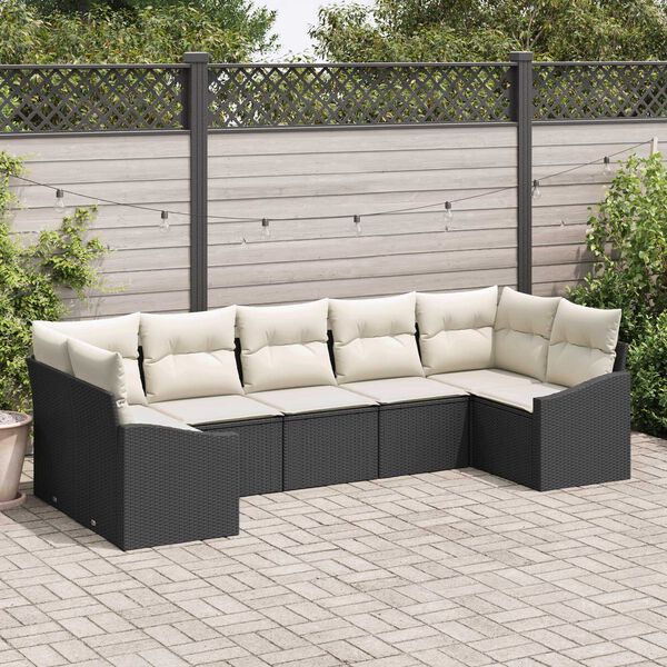 vidaXL Set di divani con cuscino 7 pcs Nero polyrattan