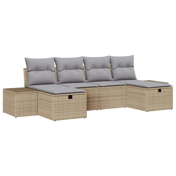 vidaXL Set Divano da Giardino con cuscino 6 pcs Beige polyrattan