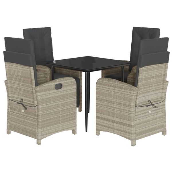 vidaXL Set Pranzo da Giardino 5pz con Cuscini Grigio Chiaro Polyrattan