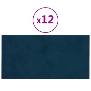 vidaXL Pannelli Murali 12 pz Blu 30x15 cm in Velluto 0,54 m&sup2;