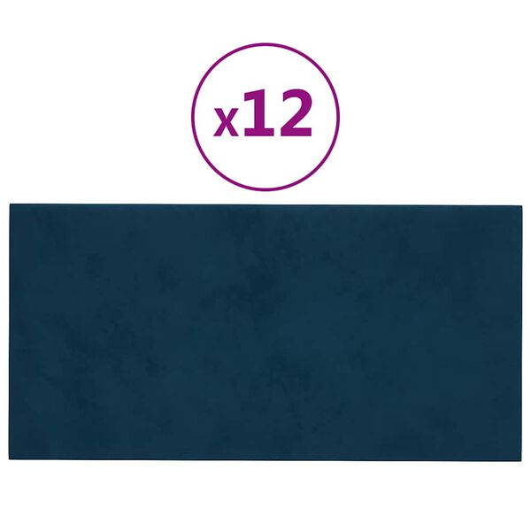 vidaXL Pannelli Murali 12 pz Blu 30x15 cm in Velluto 0,54 m&sup2;